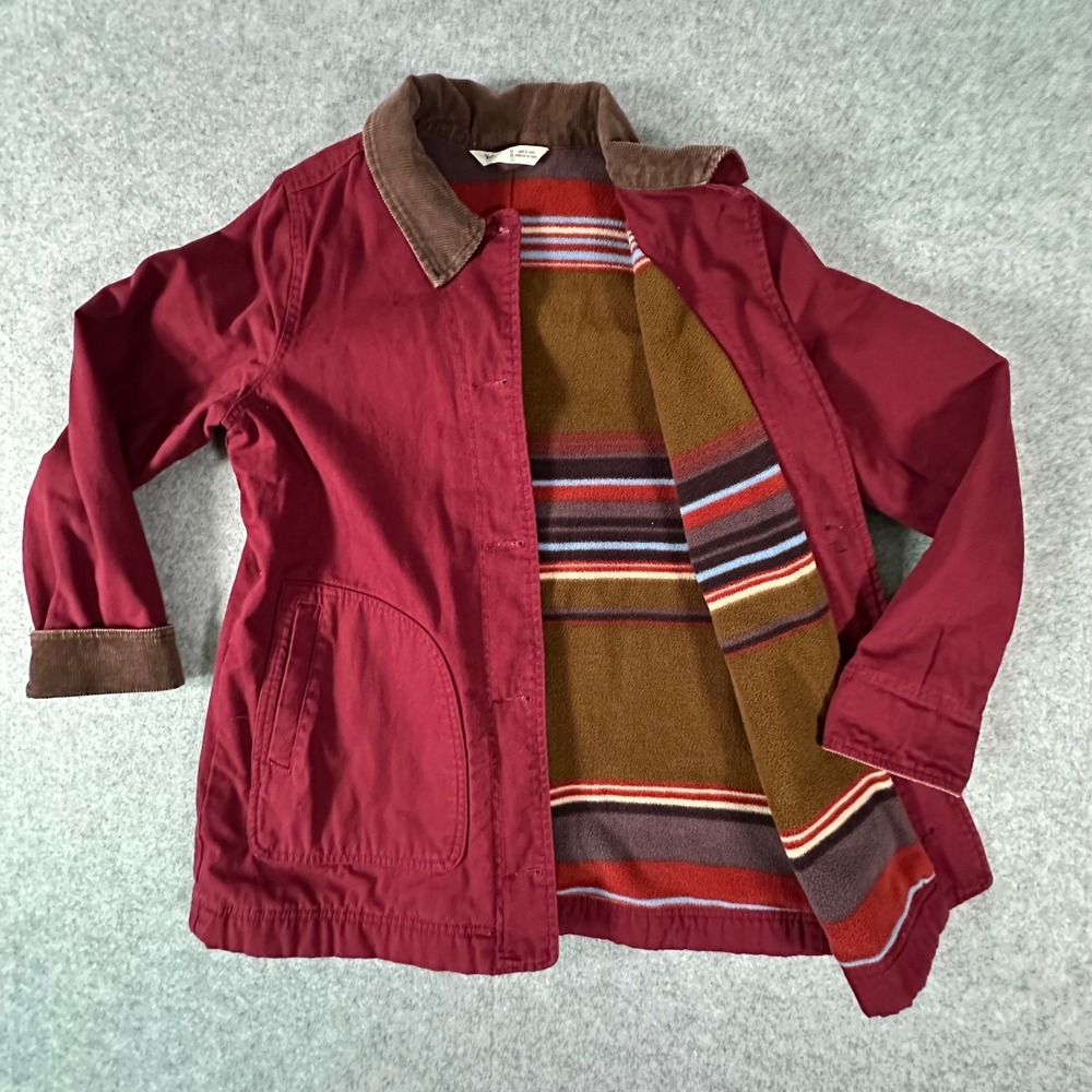Woolrich Barn Lined Jacket Womens Medium Red Corduroy Fleece Canvas Striped Line